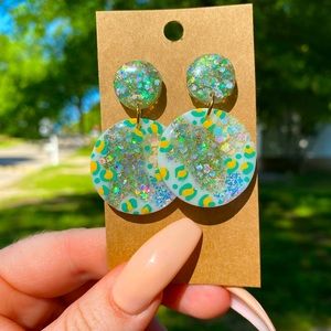 HANDMADE PAINTED RESIN LEOPARD EARRINGS GLITTER
